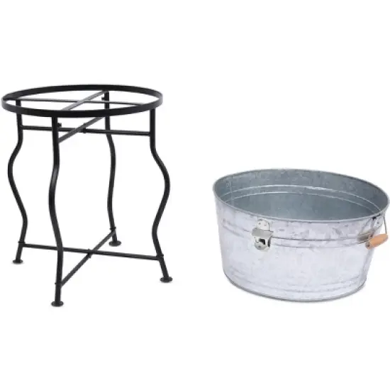 BirdRock Home 19Gal Galvanized Beverage Tub with Stand - Indoor & Outdoor - Silver image {3}