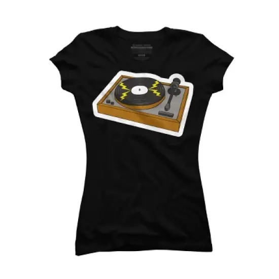 Junior's Design By Humans Cartoon Vinyl Record Turntable By MusicoIlustre T-Shirt image {2}