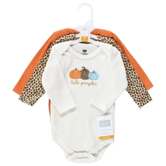 Hudson Baby Infant Girl Cotton Long-Sleeve Bodysuits, Leopard Pumpkin image {1}