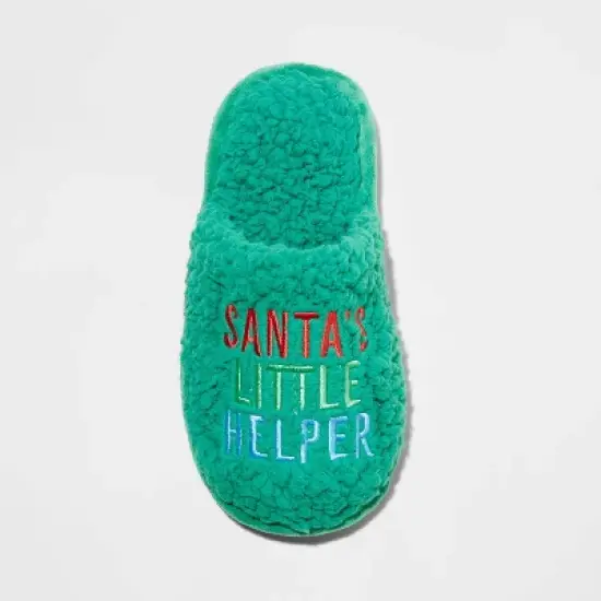 Kids' Holiday Santa's Little Helper Scuff Slippers - Wondershop&trade; Green image {2}