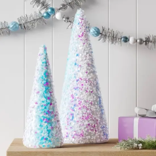 Christmas Sequins Cone Shape Tree Table Top Decor Iridescence Medium - Wondershop&trade; image {1}