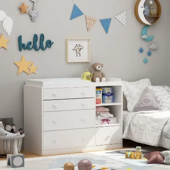 Famapy White Changing Table With 2 Shelves and 5 Storage Drawers image {1}