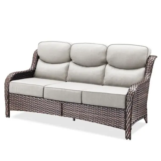 Belord 6" Thick Cushion High Back Outdoor Wicker Patio Sofa, All Weather Wicker Furniture 3-Seater Sofa Patio Couch for Porch image {9}