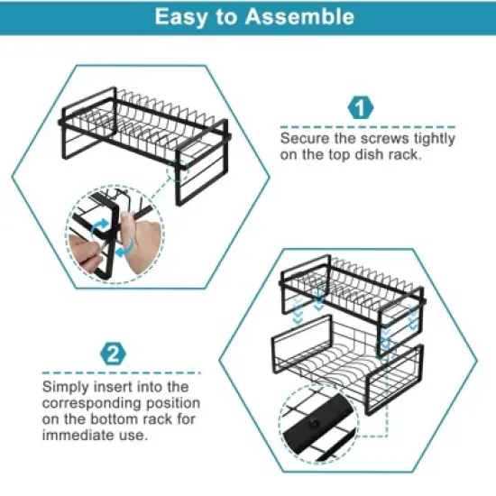 DOMETOUR 2 Piece Dish Drying Rack with Pot Organizer Rack 2 Tier Dish Rack with Drainboard & 8 Adjustable Pan Organizer for Kitchen Counter Storage image {2}