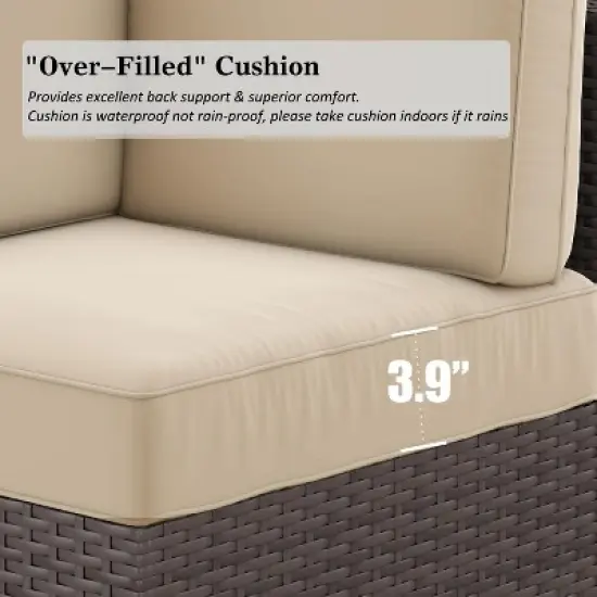 LayinSun 7 Pieces Outdoor Patio Furniture Set with 44" Fire Pit Table Brown Rattan Sectional Sofa Conversation Sets image {1}