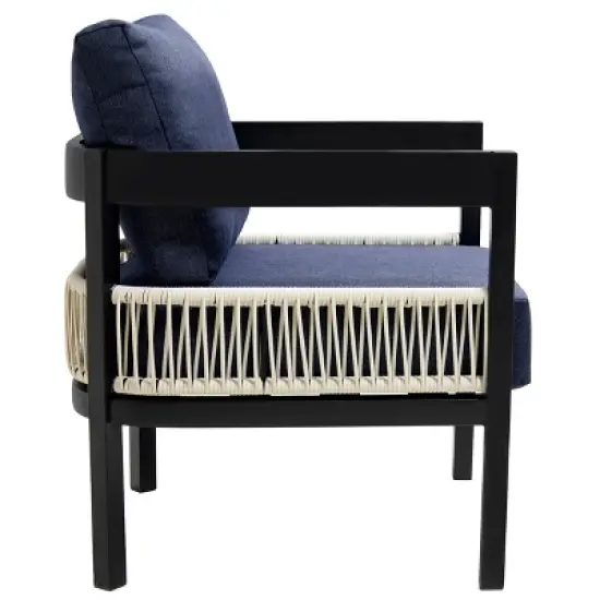 FIONECA U_STYLE Dark Blue Multi-Person Outdoor Iron Sofa Set with Table, Rattan Decoration, Waterproof & Rust-Proof Patio Furniture for Garden & Lawn image {10}