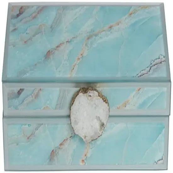 Parisian Shiny Blue Agate Glass Decorative Boxes Set of 2 image {3}