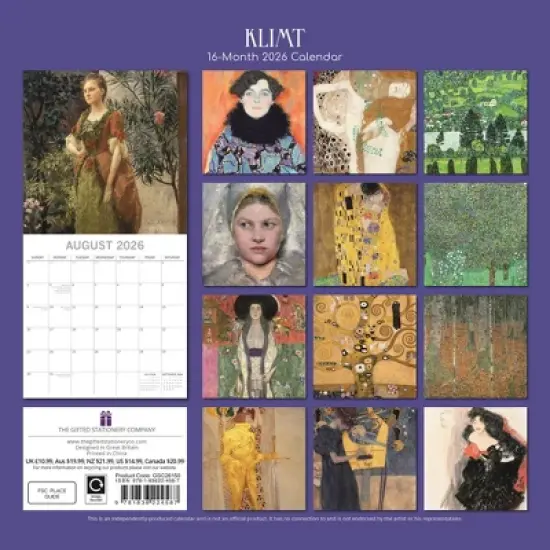 2026 Square Wall Calendar, Klimt, 16-Month Arts & Antiques Theme with 180 Reminder Stickers (12x12 In) image {3}