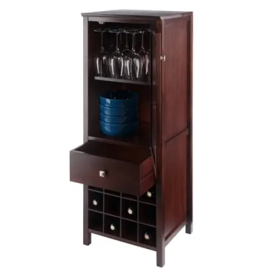 Brooke Cupboard 1 Drawer and Wine Holder Walnut - Winsome image {7}