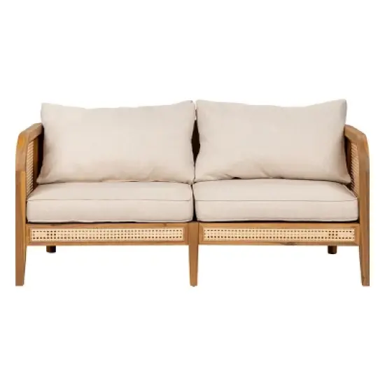 Wicker Outdoor Patio Sofa,Acacia Wood Loveseat with Cushions for Garden or Deck,1-Piece Boho Patio Weatherproof Loveseat-Cuddlewood image {1}