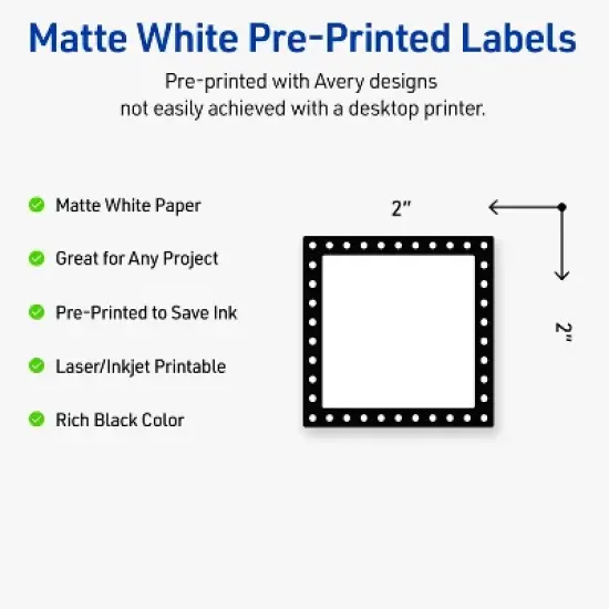 Avery 2" x 2" Labels, Black and White Polka Dots, 120 ct image {1}