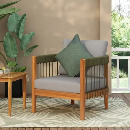Christopher Knight Home Clifton Patio Rustic Acacia and Rope Upholstered Club Chair with Curved Back image {12}