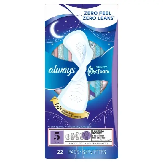 Always Infinity Extra Heavy Absorbency Overnight Sanitary Pads with Wings - Unscented image {7}