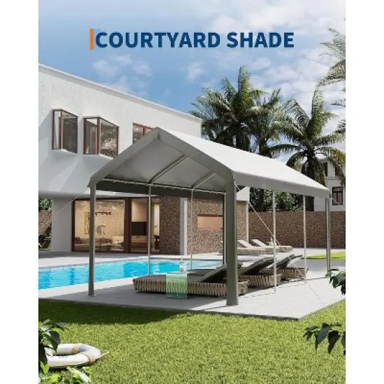 10x20FT Heavy-Duty Carport Canopy &ndash; Galvanized Steel Frame, Waterproof & UV-Resistant (White/Grey/Yellow) image {7}