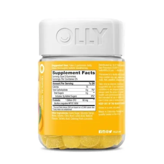 OLLY Probiotic Chewable Gummies for Immune and Digestive Support - Tropical Mango - 50ct image {2}
