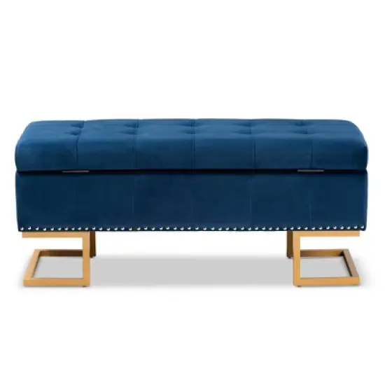 Ellery Velvet Fabric Upholstered Ottoman - Baxton Studio image {4}