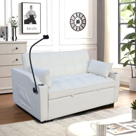 NicBex Loveseat Sofa with Pull-Out Bed Upholstered Velvet Sofa Couch with Side Pockets & Toss Pillows for Living Room,Apartment image {1}