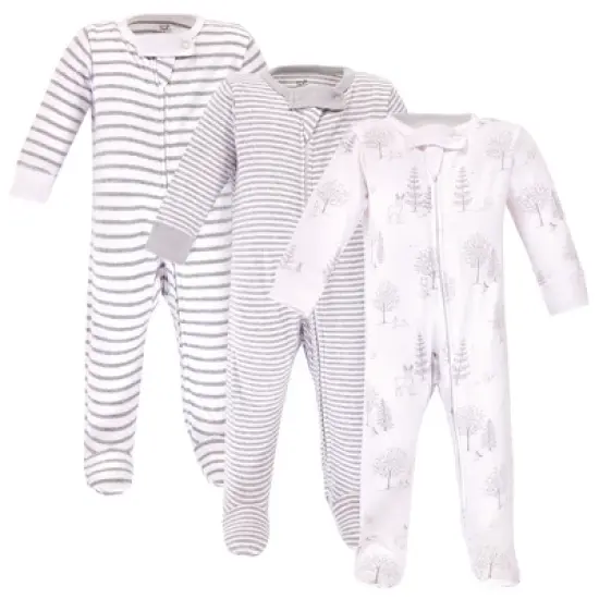 Touched by Nature Baby Organic Cotton Zipper Sleep and Play 3pk, Gray Woodland image {4}