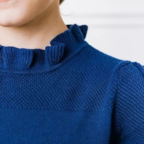 Hope & Henry Girls' Long Sleeve Ruffle Neck Sweater Dress, Toddler image {4}