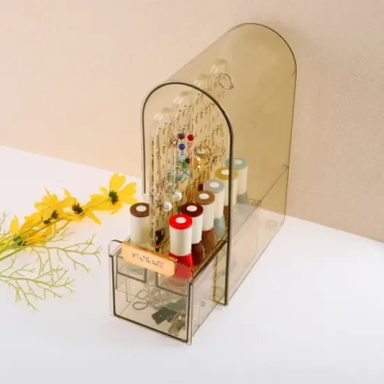 Unique Bargains Dust-proof Makeup Organizer with 1 Drawers for Lotions Cream Brown 1 Pc image {5}