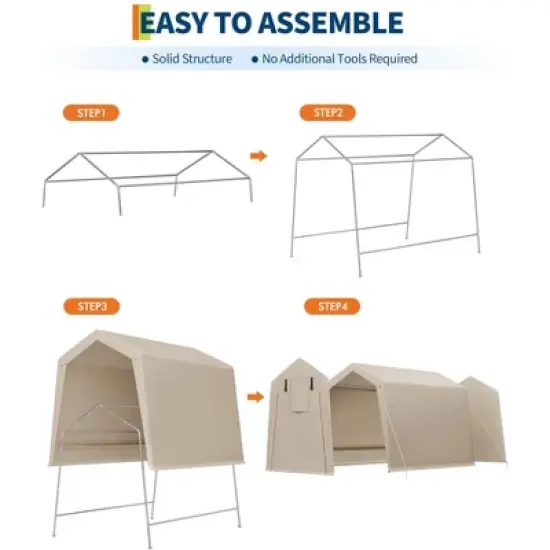 6x8 FT Portable Outdoor Storage Shed with 2 Roll-Up Zipper Doors & Vents,Waterproof PE Tarp,UV-Resistant Carport for Motorcycle,Firewood,Tools-Khaki image {6}