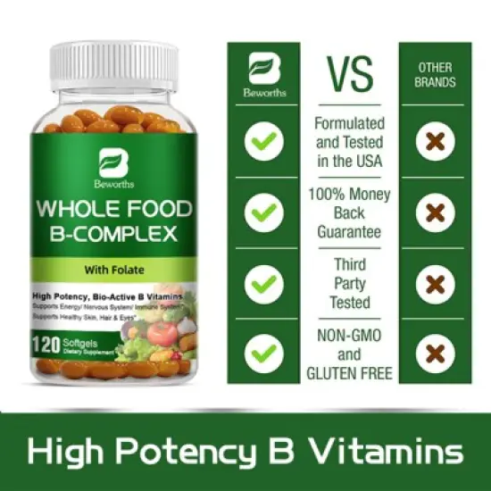 B Beworth Vitamin B Complex Capsules, Support for Immune Support, 120ct image {5}
