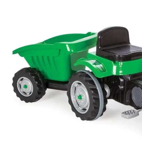 Pilsan Children's Pedal Operated Ride On Tractor with Trailer, Steering Wheel, Air Horn, and Adjustable Backrest, For Kids 3 Years and Up, Green image {2}