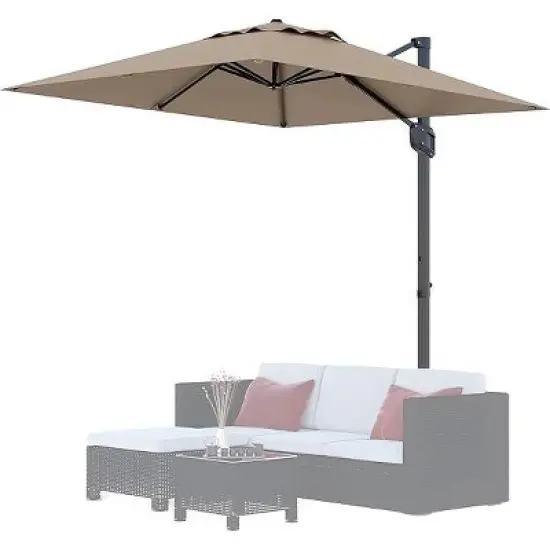 10FT Square Cantilever Patio Umbrella, 360&deg; Rotating Sun Shade with Locking Handle, Heavy-Duty Aluminum Frame for Deck & Balcony image {9}