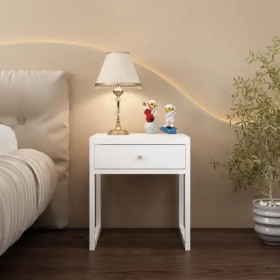KTMBDW Nightstand, Modern Bedside Night Stand with Storage Drawer, Small End Side Table for Bedroom, Living Room, White image {3}