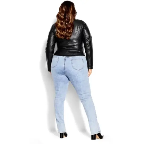 Women's Plus Size Jacket Zip Biker - Black | CITY CHIC image {4}