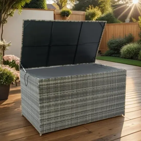 Akoasm 200 Gallon Outdoor Storage Deck Box with Lid For Outdoor Cushions-Grey image {1}