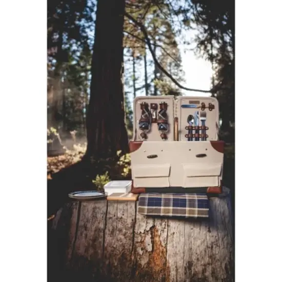 Natural Canvas Picnic Basket - Picnic Time: Wicker, Off-White, Easy-Close Fastener, Solid Pattern, 17.5" x 15" x 10" image {12}