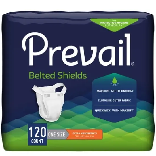 Prevail Incontinence Belted Shields, Extra Absorbency, One Size Fits Most, Button Closure, 120ct image {2}