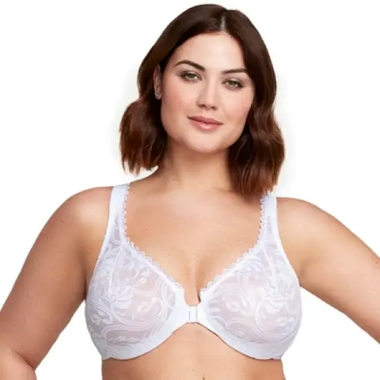 Glamorise Womens WonderWire Front-Closure Stretch Lace Underwire Bra 9245 White image {5}