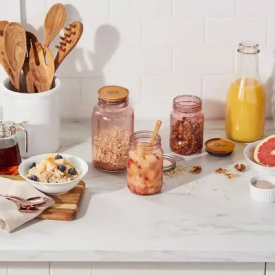 Ball 32oz 4pk Glass Regular Mouth Rose Vintage Mason Jar with Lid and Band: Pink Canning Jars, Dishwasher-Safe image {5}