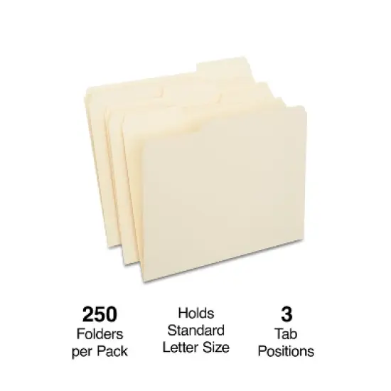 Staples 3-Tab File Folders Letter Assorted Position Manila 250/Box TR56673 image {1}