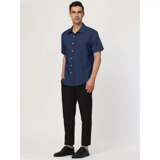 Lars Amadeus Men Short Sleeves Cotton Polka Dots Button Up Shirt image {3}