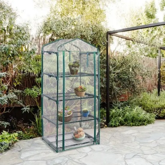 Costway Portable Mini Walk In Outdoor 4 Shelves Greenhouse image {6}