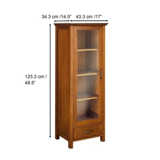 Avery Bath or Hallway Linen Cabinet with Glass Door Brown - Teamson Home image {3}