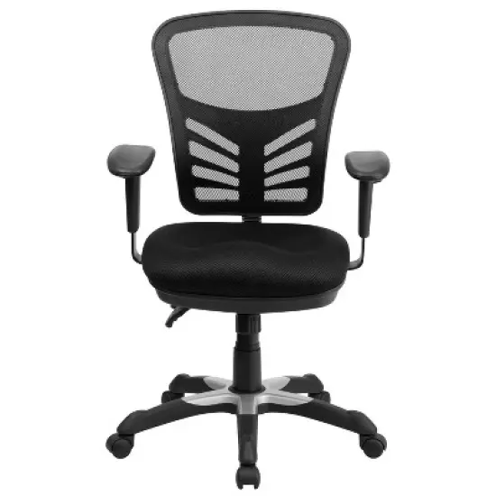 Emma and Oliver Mid-Back Black Mesh Multifunction Ergonomic Office Chair with Adjustable Arms image {8}