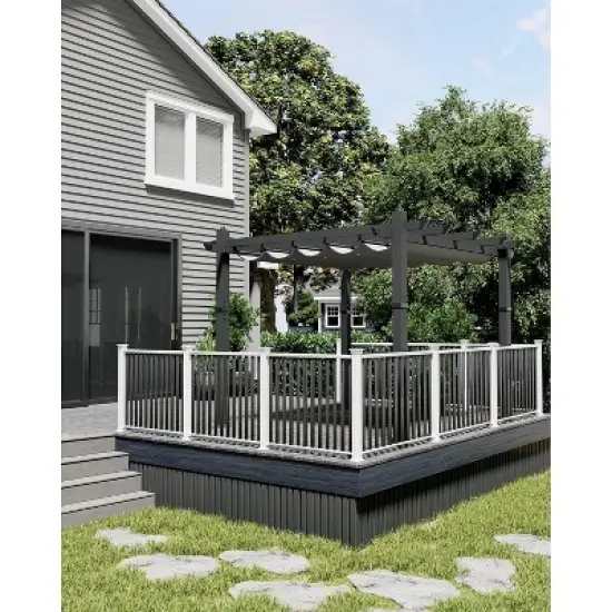 10x10ft Heavy Duty Aluminum Pergola with Retractable UV Canopy Water Resistant Gray Frame Khaki Curtains image {3}