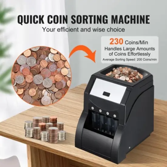 VEVOR USD Coin Sorter, Coin Sorter Machine for USD Coin 1￠ 5￠ 10￠ 25￠, Sorts up to 230 Coins/min, Coin Sorter and Wrapper Machine Holds 200 Coins image {2}