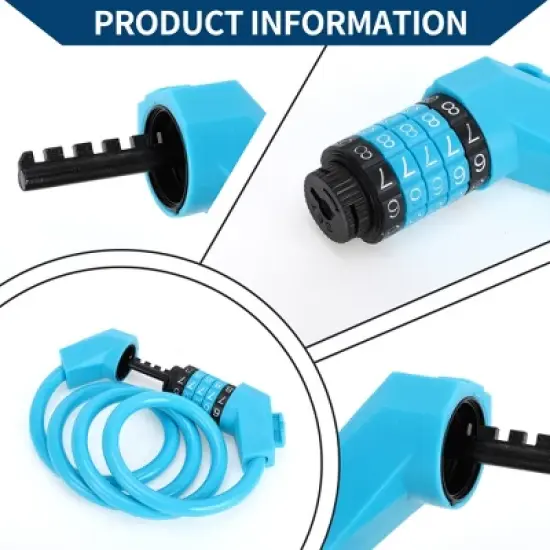 Unique Bargains Extended Bicycle Padlock Cable Lock Spiral Resettable 5 Digit Bike Lock Blue Set image {1}
