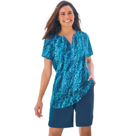Swim 365 Women&rsquo;s Plus Size Split-Neck Short Sleeve Swim Tee with Built-In Bra image {3}