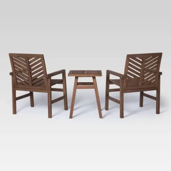 3pc Slatted Chevron Acacia Wood Patio Chat Set - Saracina Home image {3}