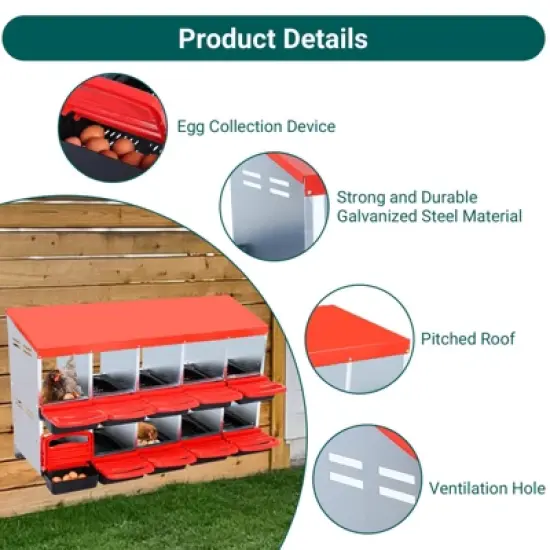Chicken Nesting Box, Metal Nesting Boxes for Chickens, Galvanized Steel Chicken Laying Boxes, Roll Away Egg Collection with Lid Cover, Easy to Clean image {2}
