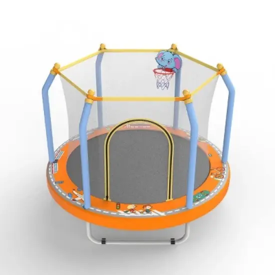 INFURNIC Trampolines Kids Indoor Outdoor Trampoline with Safety Net and Basketball Hoop for Active Play, Orange, 55"*55"*44" image {4}