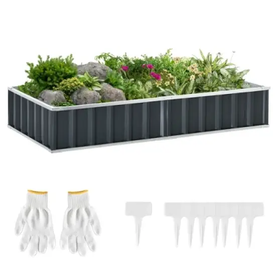 Outsunny 69'' x 36'' Galvanized Raised Garden Bed, DIY Large Planter for Outdoor Plants, No Bottom w/ A Pairs of Glove for Backyard, Patio to Grow Vegetables, Herbs, and Flowers image {6}