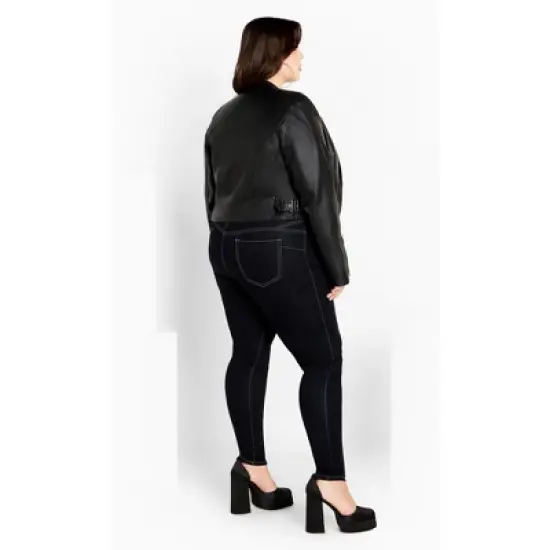 Women's Plus Size Cropped Biker Jacket - Black | CITY CHIC image {1}