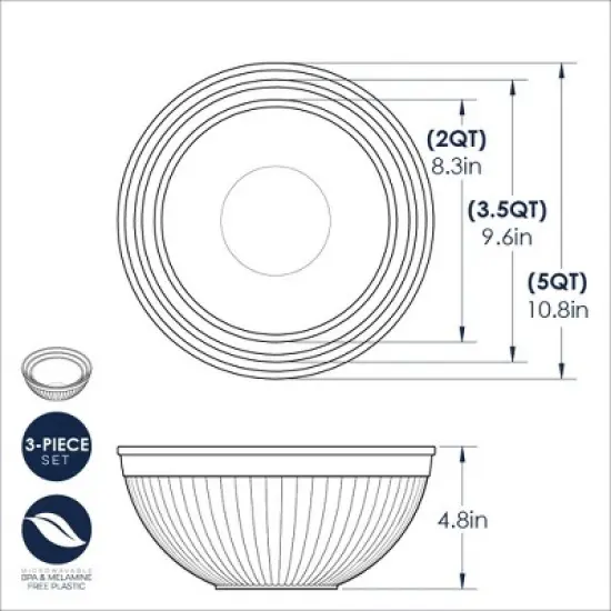 Nordic Ware 3 Piece Prep & Serve Mixing Bowl Set, White image {5}